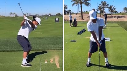Images of Anthony Kim taking a swing