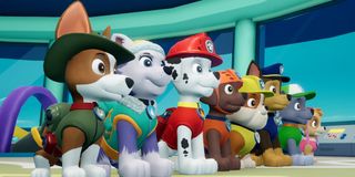 The pups standing in line on Paw Patrol