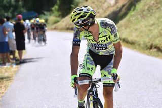 Alberto Contador goes on the attack during stage 17.