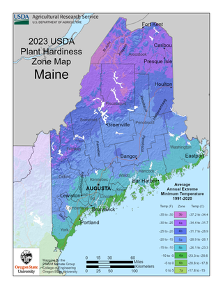 USDA Plant Hardiness Zone Map for Maine