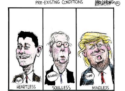 Political Cartoon U.S. Mitch McConnell Paul Ryan Trump Pre existing Conditions Health Care