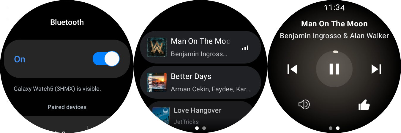 Connecting Bluetooth and playing music on the YouTube Music Wear OS app