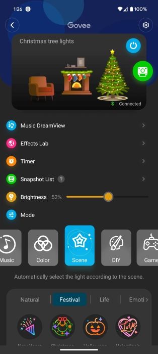 Govee app screenshots of Christmas String Lights
