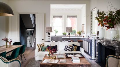 living and dining area with hallway