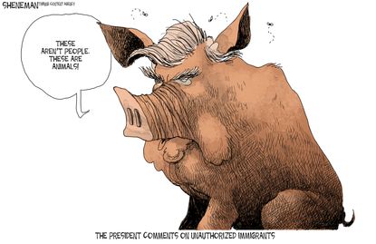 Political cartoon U.S. Trump immigration racism