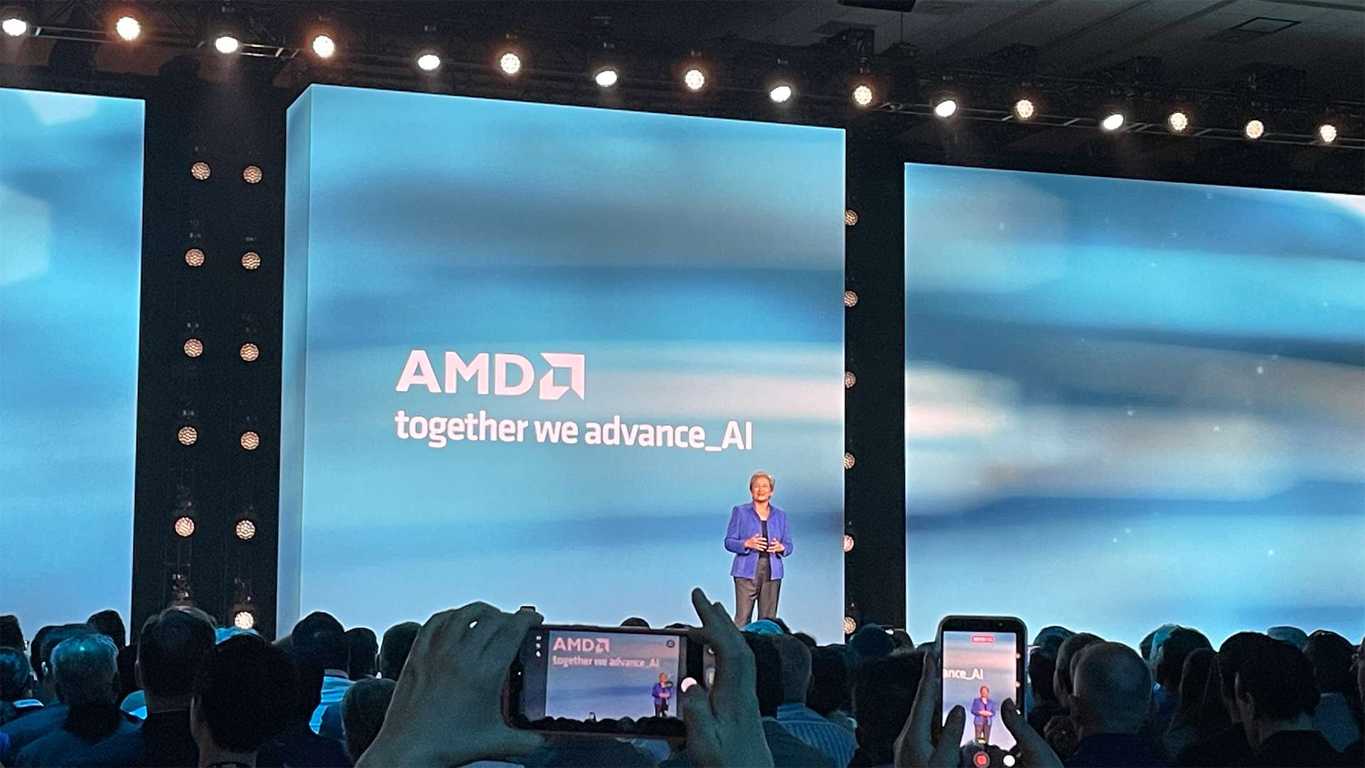 AMD CEO Lisa Su pictured on stage during the opening keynote at AMD Advancing AI 2026, hosted at the Moscone Center in San Francisco.