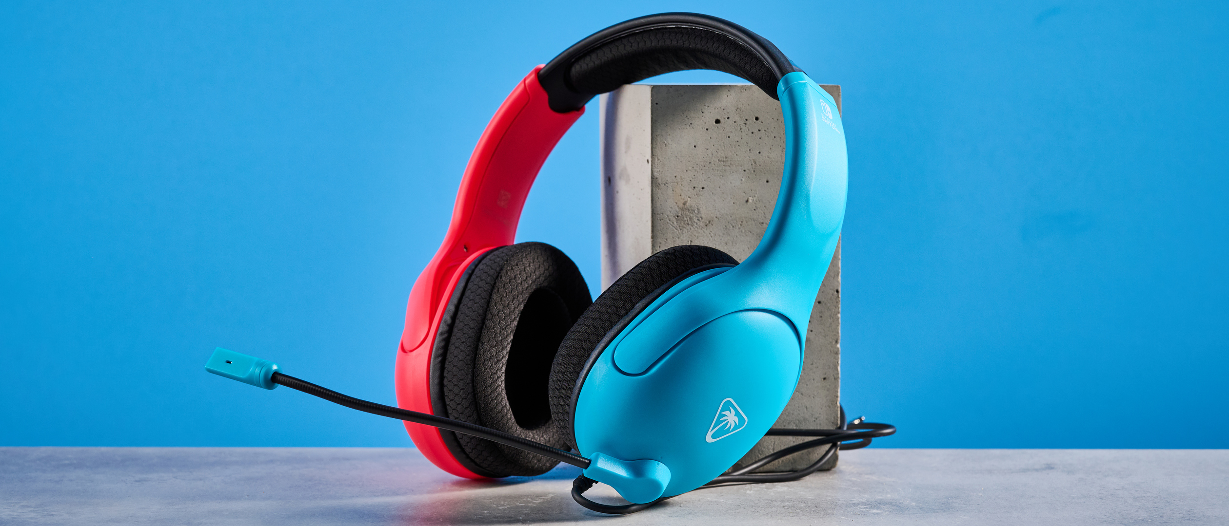 A blue and red Turtle Beach Airlite Fit wired gaming headset for the Nintendo Switch