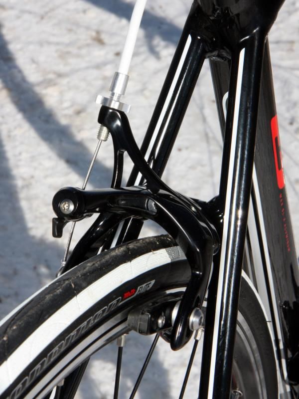 Specialized's product manager opted out of the standard SRAM Apex caliper for one from Tektro instead and with good results. The arms have less flex and the pivots are tighter for a more precise and solid lever feel.