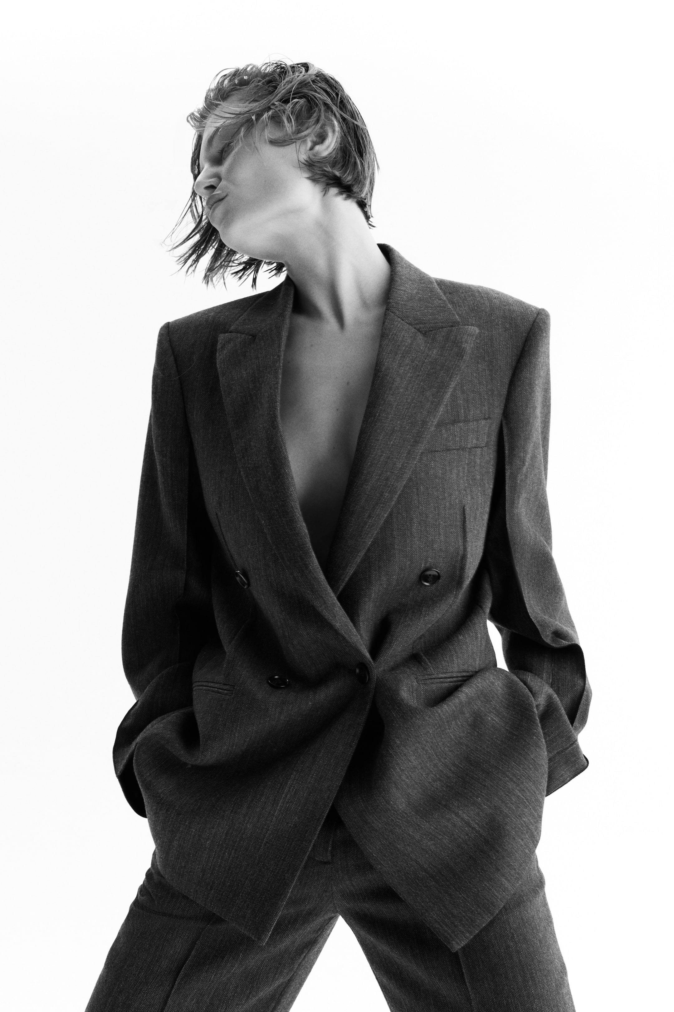 Double-Breasted Wool Blazer - Dark Grey