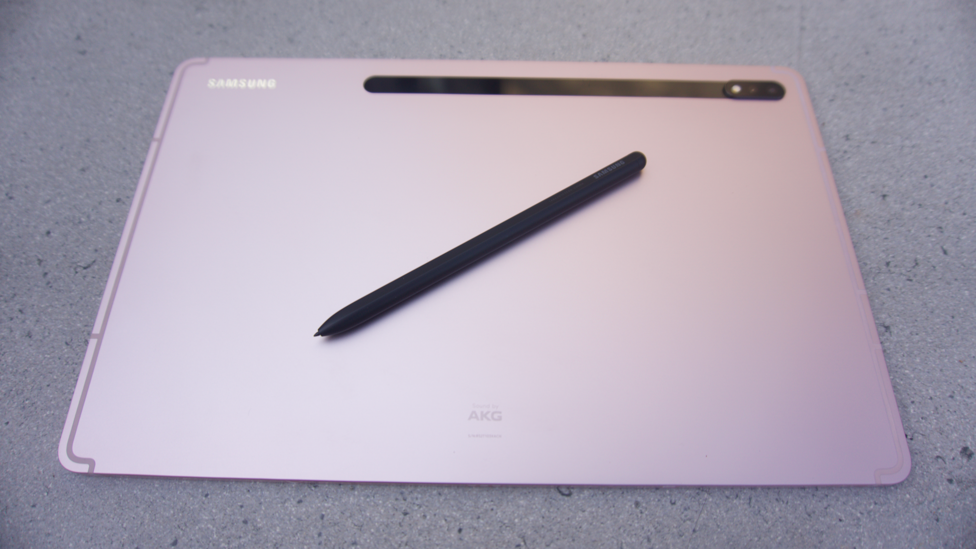 The Galaxy Tab S8+ back with S Pen