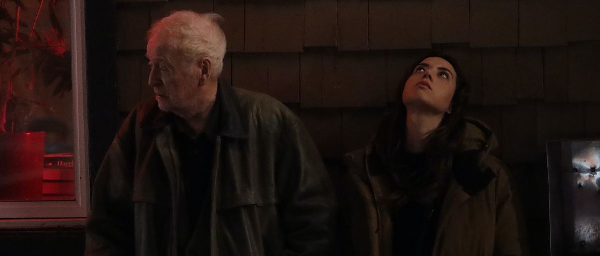 Harris Shaw (Michael Caine) wonders about his next drink while Lucy Stanbridge (Aubrey Plaza) worries about the future of her publishing company in Lina Roessler&#039;s &#039;Best Sellers&#039;.