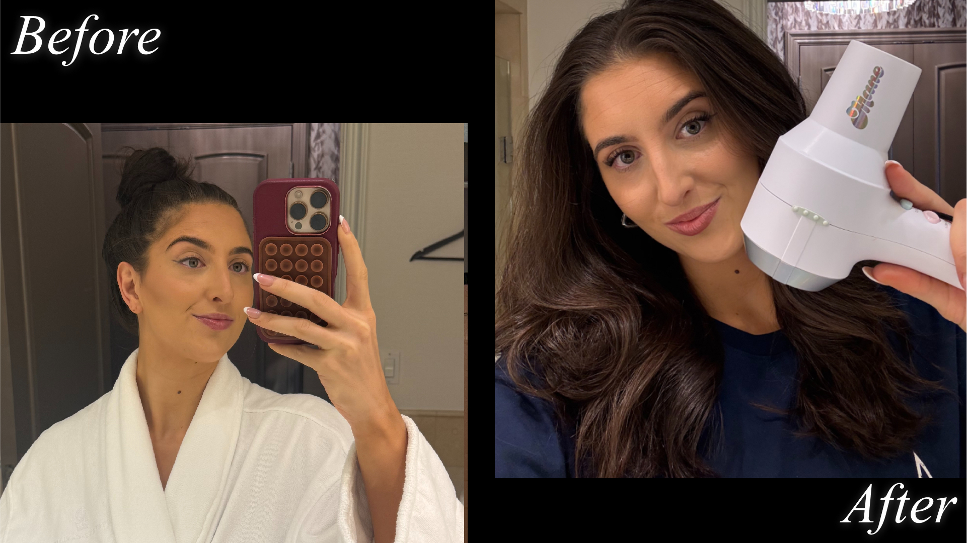 Marisa’s hair after using the Mane This Totally Blows! Ionic Compact Hair Dryer and a round brush for soft, bouncy curls.