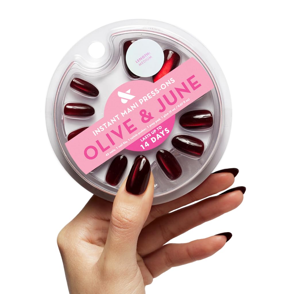 Olive &amp;amp; June Instant Mani Press-On Nails | (glue) Medium, Oval 42 Fake Nails, 21 Sizes | Non-Toxic, Long-Lasting Recycled Materials Realistic Look Salon-Quality at Home | Obsessed Velvet