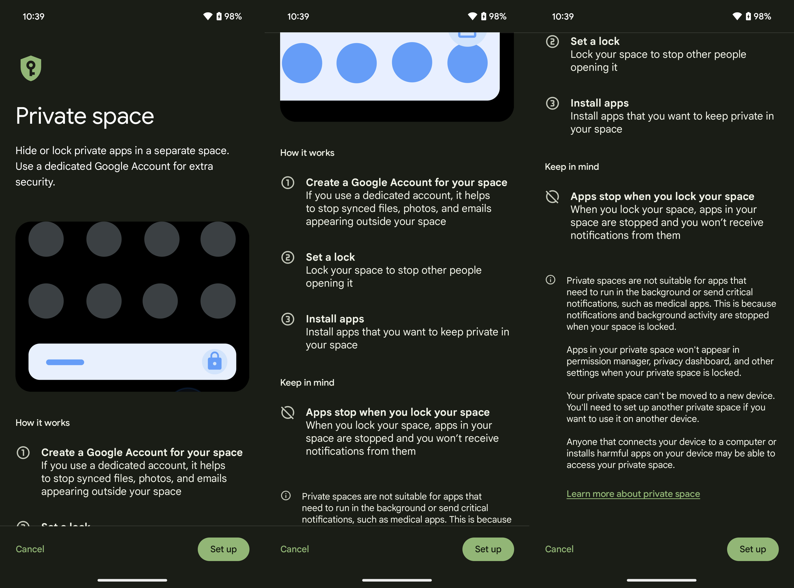 how to create private space for apps on your pixel - private space main screen and explanation