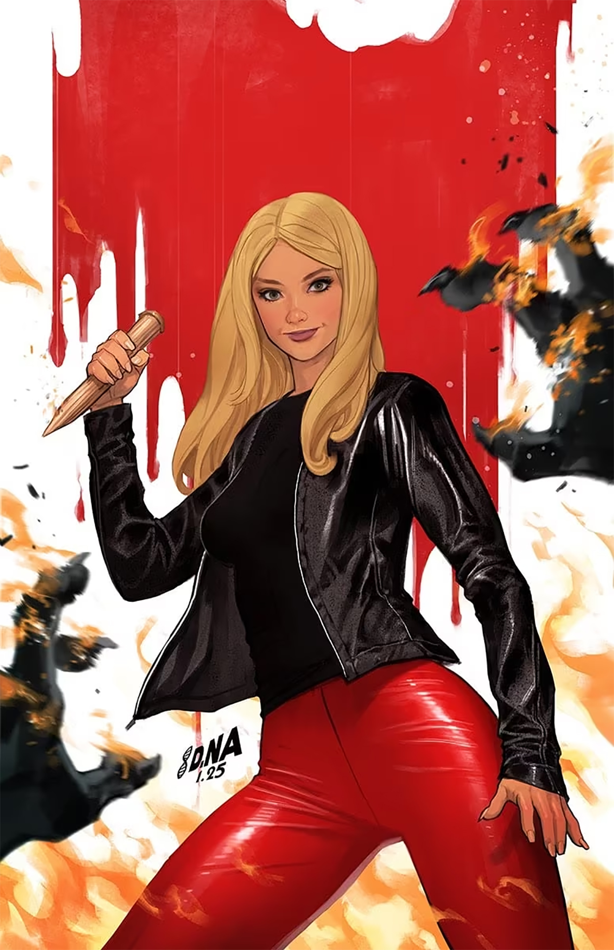 Buffy Summers brandishing a wooden stake in Buffy the Vampire Slayer art by David Nakayama