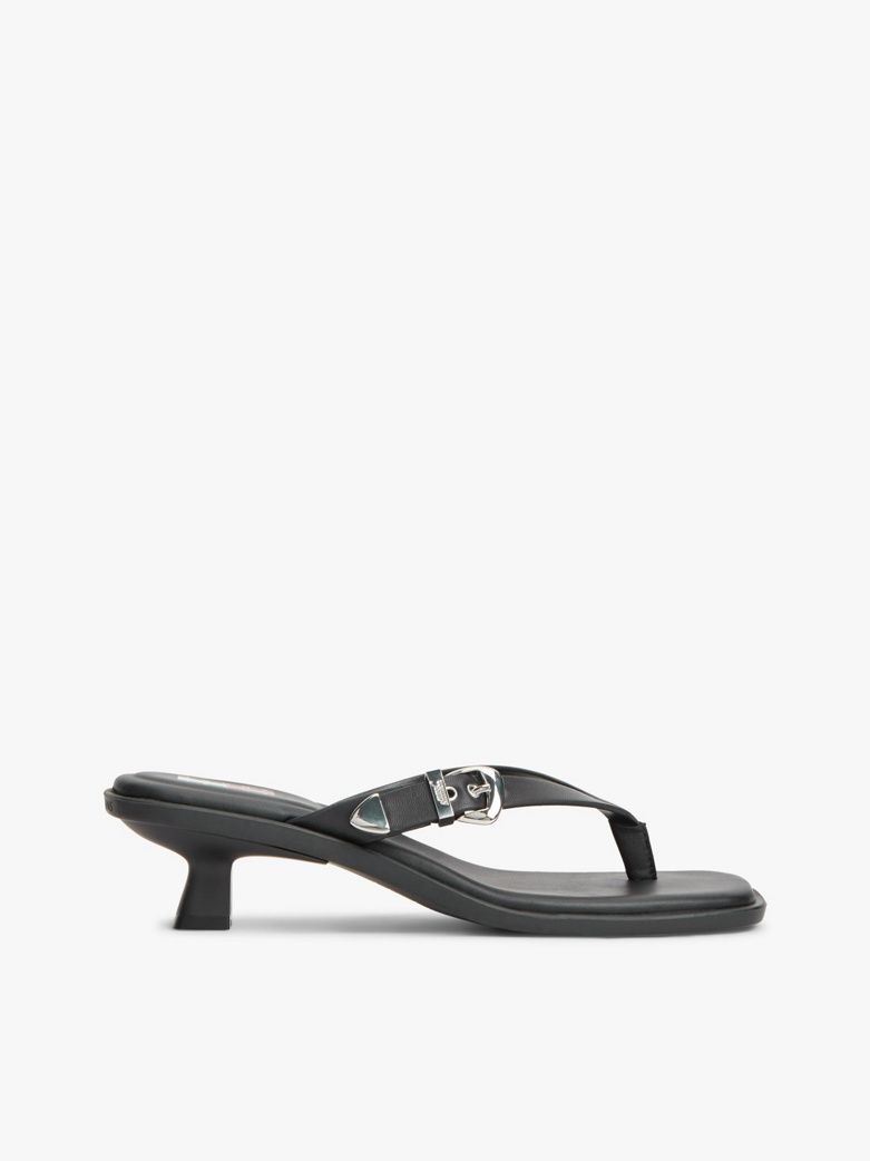 Leather Kitten Heel Toe Post Sandals