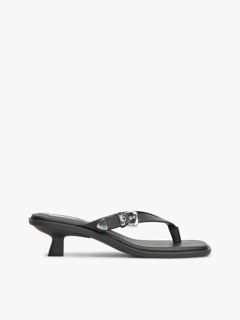 Leather Kitten Heel Toe Post Sandals