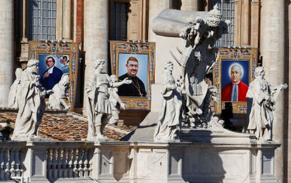 Tapestries of three of the seven saints.