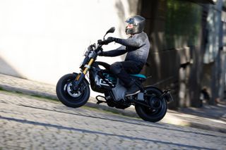 BMW Motorrad CE 02 electric scooter on streets of Lisbon