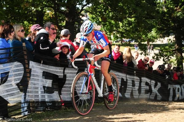 Katie Compton (Trek Cyclocross Collective) riding the steepest climb on the course