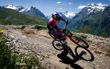Tahnee Seagrave of Great Britain and Team Orbea / FMD Racing rides during The UCI Mountain Bike World Series - Loudenvielle on May 30, 2025 in Loudenvielle, France. 