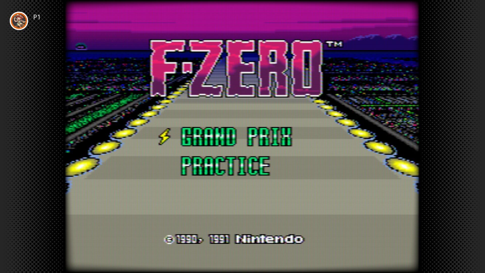 Nintendo Switch Online F-Zero title screen on SNES