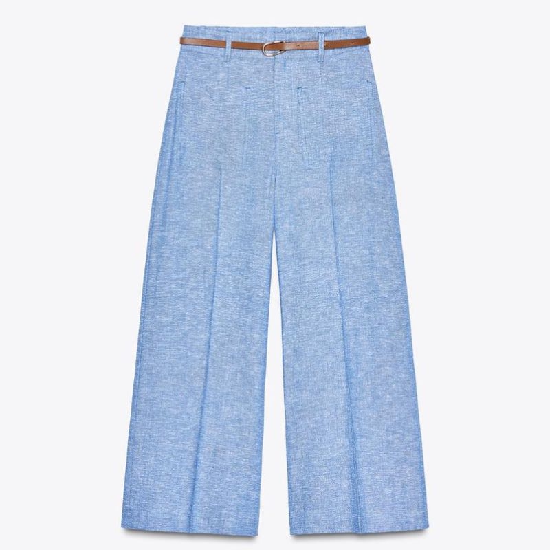 blue cullottes with slim belt