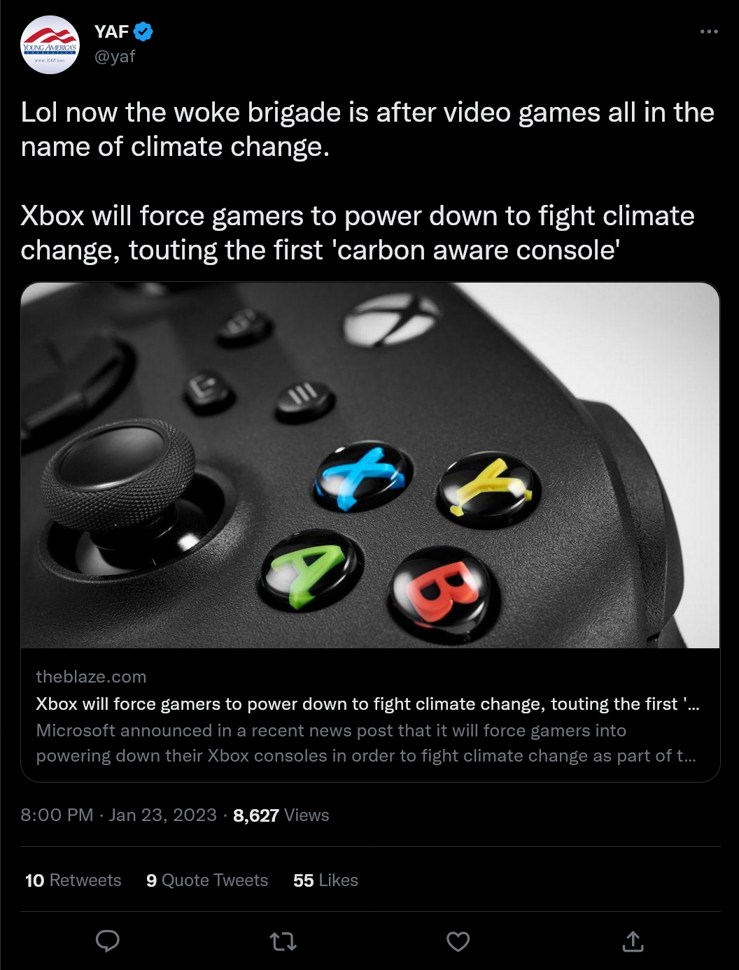YAF tweets about Xbox power management