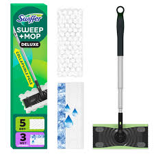 Swiffer Sweep and Mop Deluxe, 2-In-1 Mopping and Sweeping Kit, Multi-Surface Floor Cleaning, Kit Includes 1 Sweeper Device, 5 Heavy Duty Dry Sweeping Cloths, 3 Heavy Duty Wet Mopping Cloths