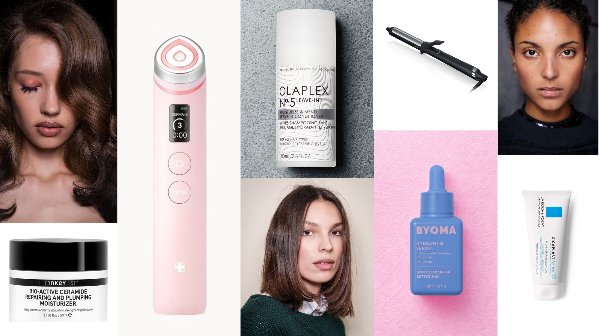 a collage of products and model shots 