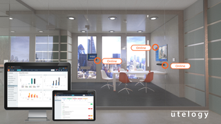 Utelogy's connected workplace solutions mapped together in a conference room.