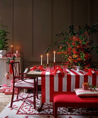 Red, white and green festive tablescape