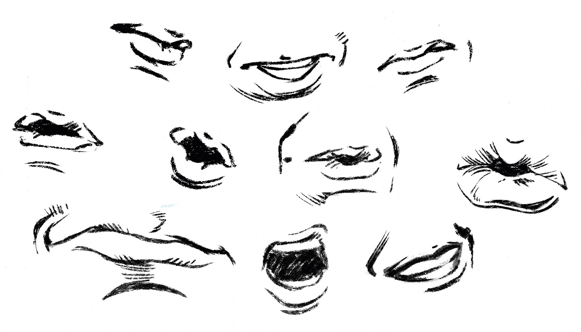 How to draw a face: Several drawings of lips in different expressions