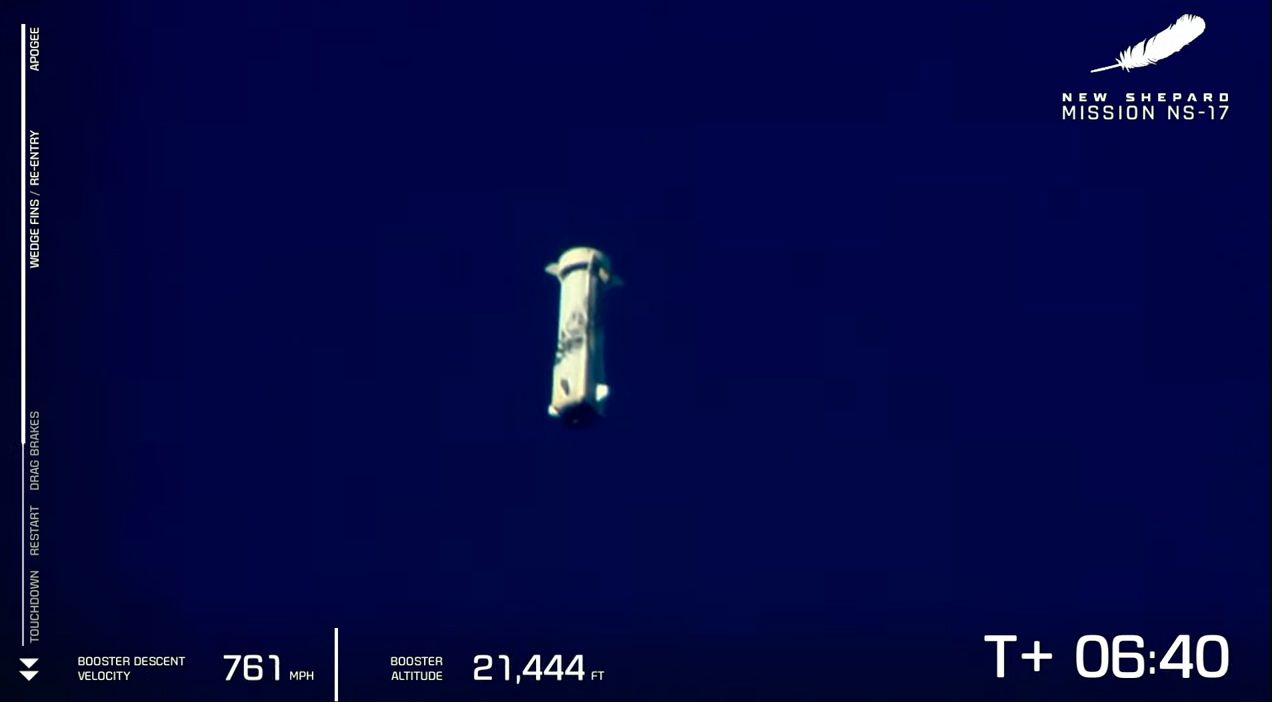 Blue Origin's New Shepard rocket and capsule, the RSS H.G. Wells, launches on the NS-17 suborbital spaceflight from West Texas on Aug. 26, 2021.
