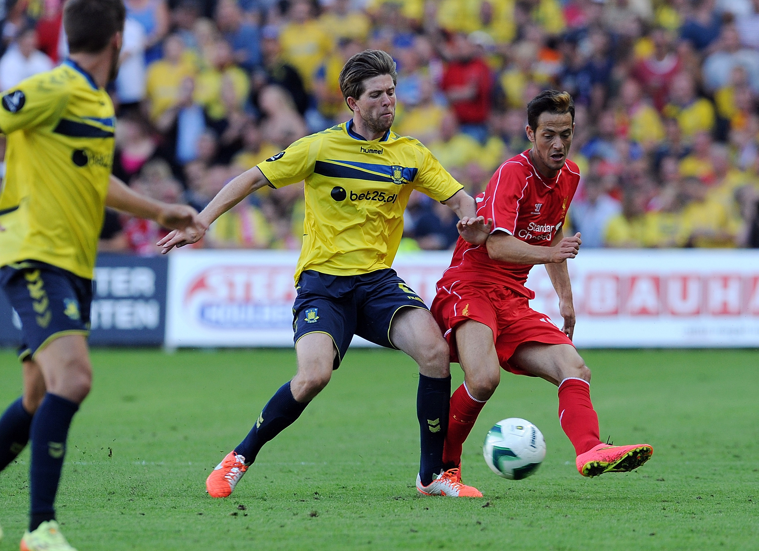(THE SUN OUT, THE SUN ON SUNDAY OUT) of Liverpool during the Pre-season friendly match between Brondby IF and Liverpool FC at Brondby Stadium on July 16, 2014 in Brondby, Denmark.
