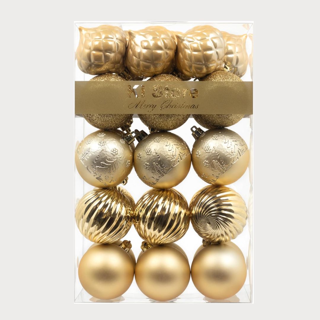 Ki Store Gold Shatterproof Christmas Tree Ornaments