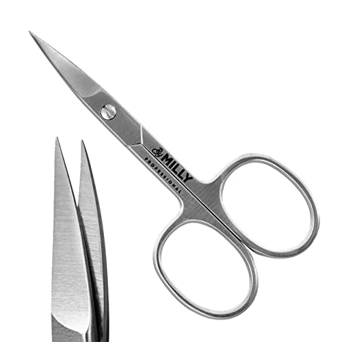 By Milly High Carbon Stainless Steel Professional Nail Scissors | Manicure Scissors | Razor Sharp Curved Blade Nail Scissors for Women - 100% Stainless Steel Beauty Scissors for Nails (silver)