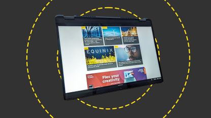 The Lenovo IdeaPad Flex 5i Chromebook Plus on the ITPro background