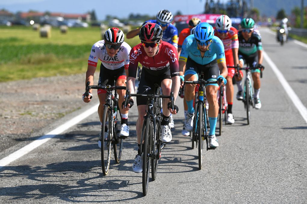 Eddie Dunbar on the front of the break