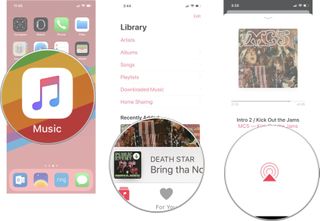 Open the Music app, then tap the Now Playing banner, then tap the AirPlay icon