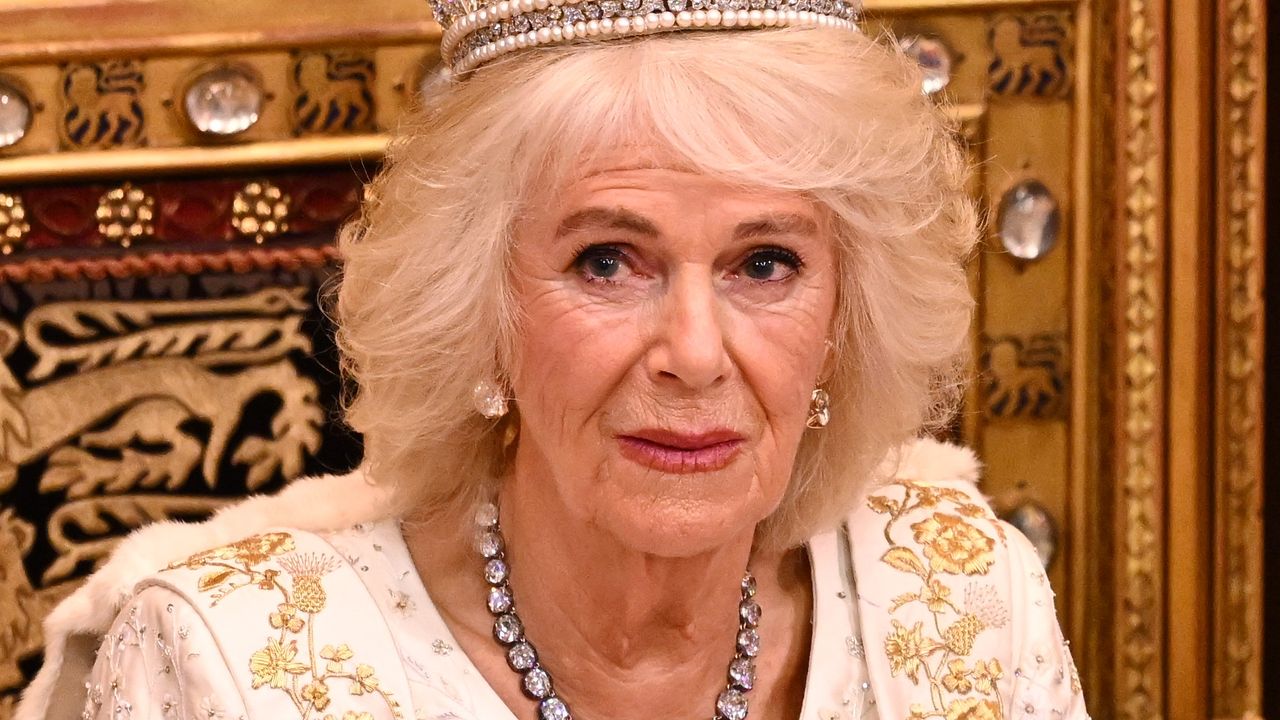 Queen Camilla paired coronation dress with stunning tiara. Seen here wearing both to the State Opening of Parliament