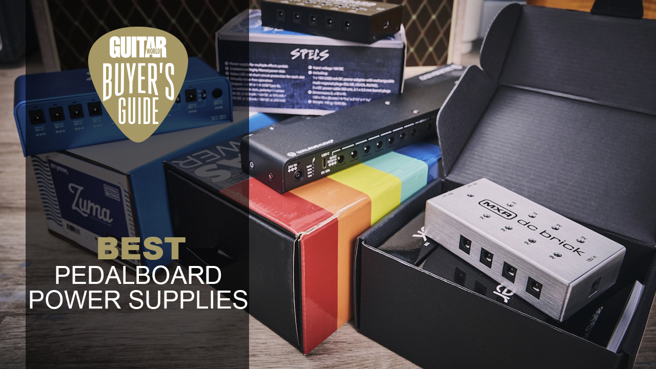 A selection of pedalboard power supplies and their boxes on the floor