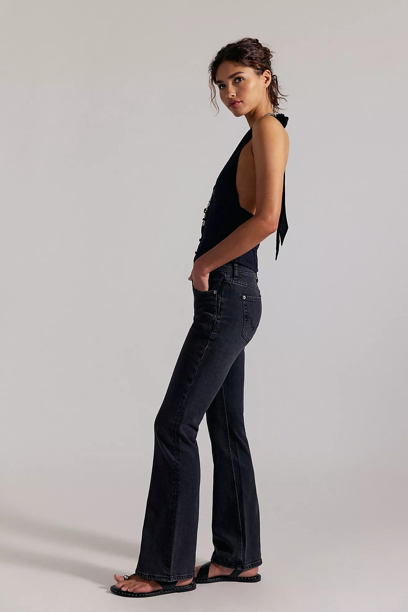 We offer free double knot high-rise straight bootcut jeans