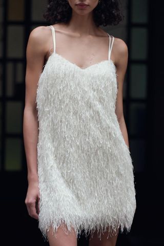 Zara Fringed Mini Dress with Metallic Thread in White