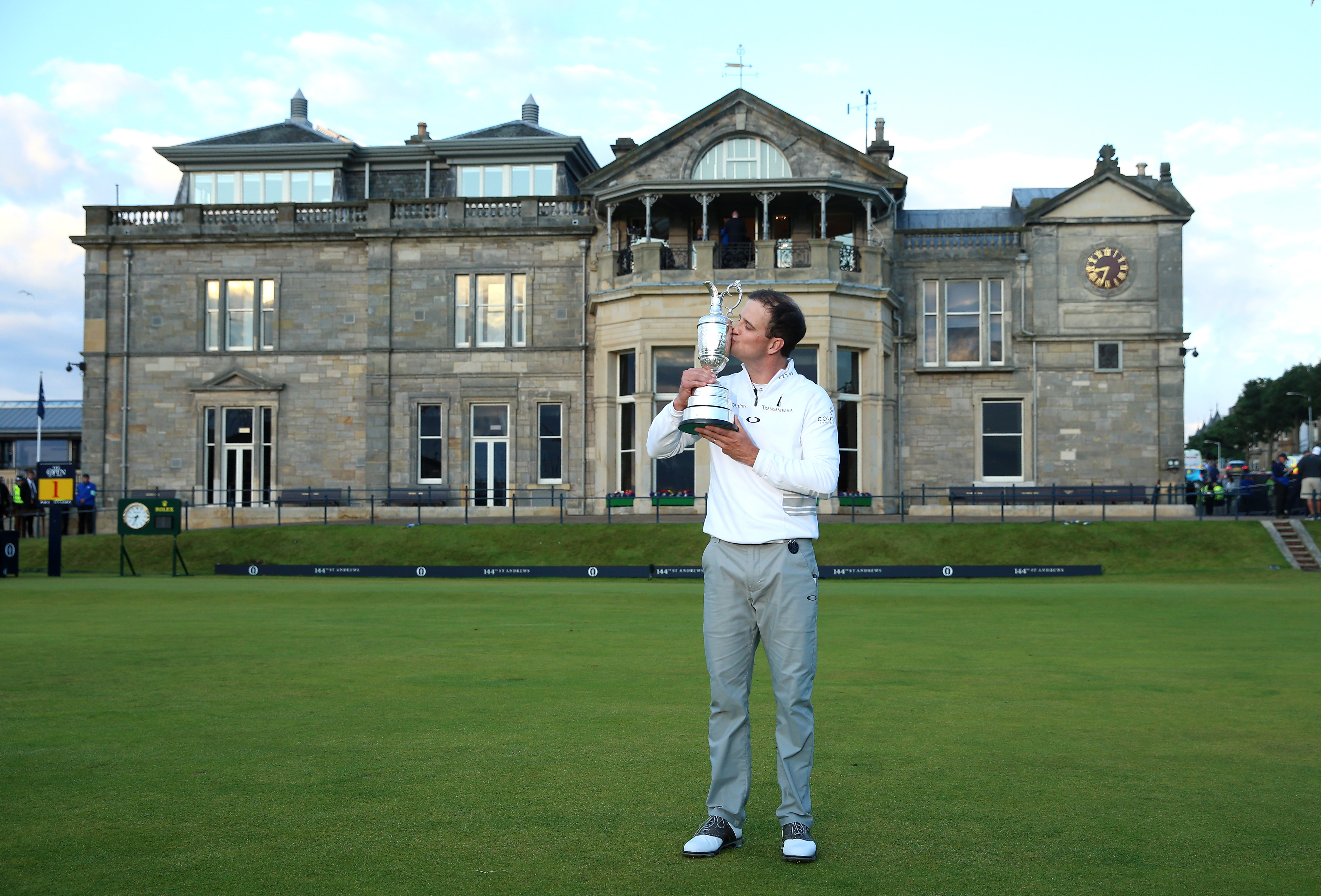 Zach Johnson lifting the Claret Jug after his Open win in 2015