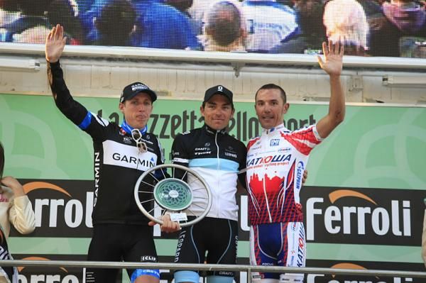 2011 Giro di Lombardia Podium: Daniel Martin (Garmin), Oliver Zaugg (Leopard -Trek), Joaquim Rodriguez (Katusha)