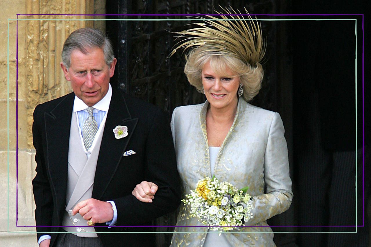 King Charles and Camilla leaving their wedding service