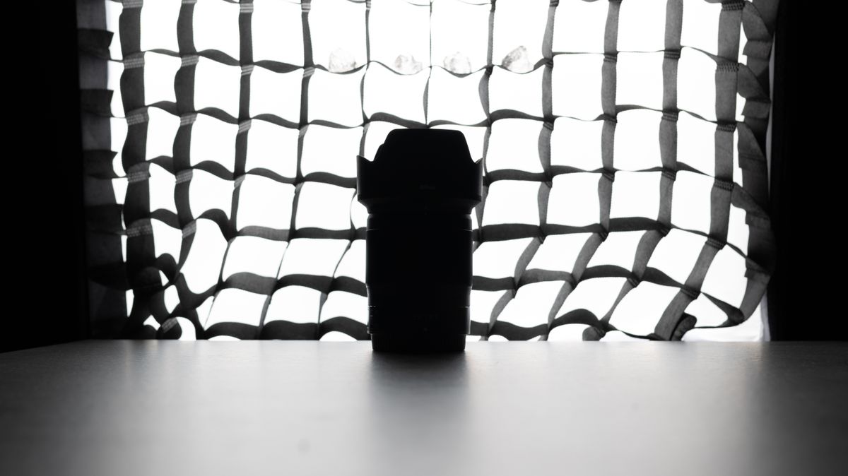 A photo of a backlit lens with a softbox in the background, taken on the Nikon Z50II