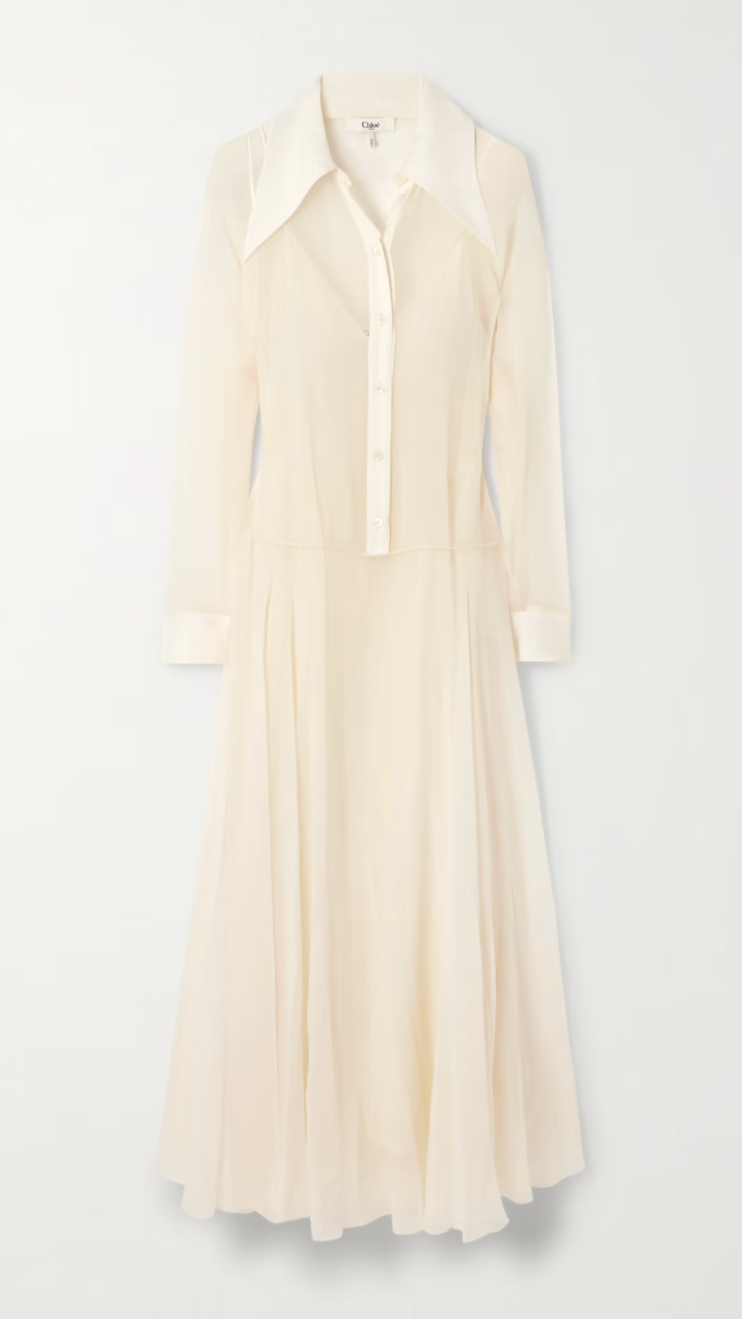 CHLOÉ, Pleated Organic Silk-Mousseline Midi Shirt Dress