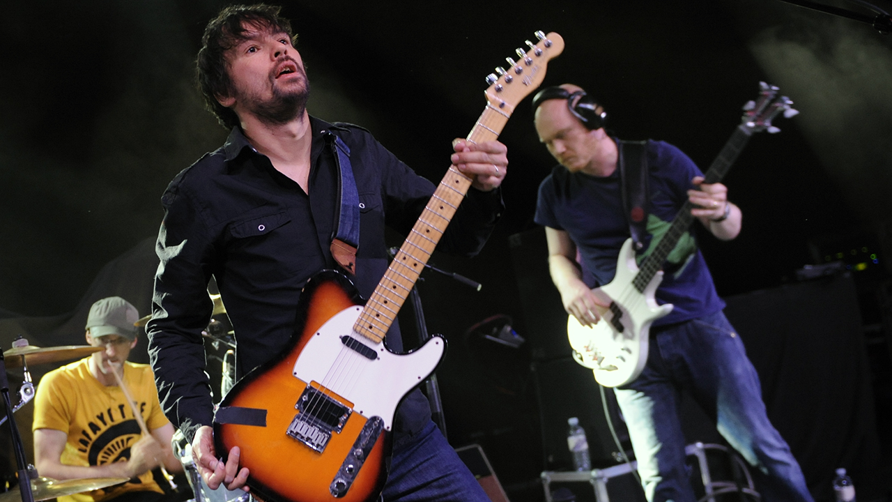 Keith Harrison, Bruce Soord and Jon Sykes of The Pineapple Thief performing live on stage at Shepherd's Bush Empire on April 8, 2011. (Photo by Will Ireland/Classic Rock Magazine/Future Publishing via Getty Images)
